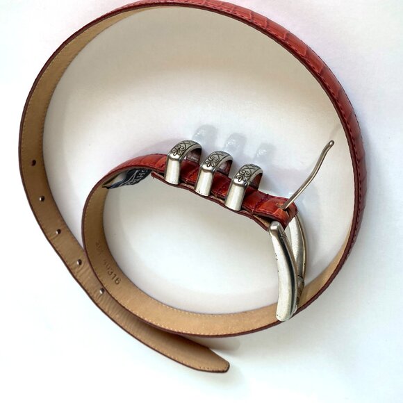 Brighton Rust Leather Embossed Alligator Print Silver Hardware Belt Size M - Picture 5 of 11